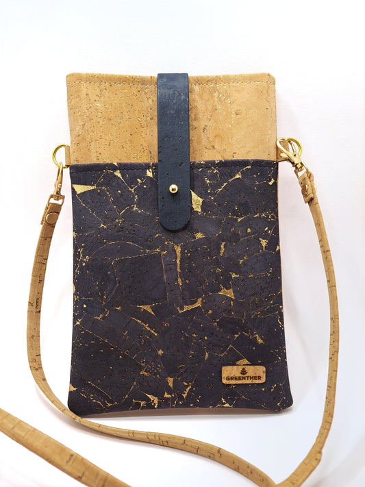 cork handbag navy, cell phone mini cross body bag