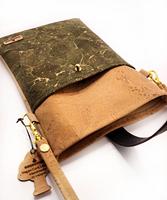 cork handbag green open front