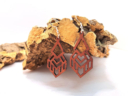 cork earrings red geometrical