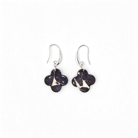 Cork Clover Earrings – Navy & Gold