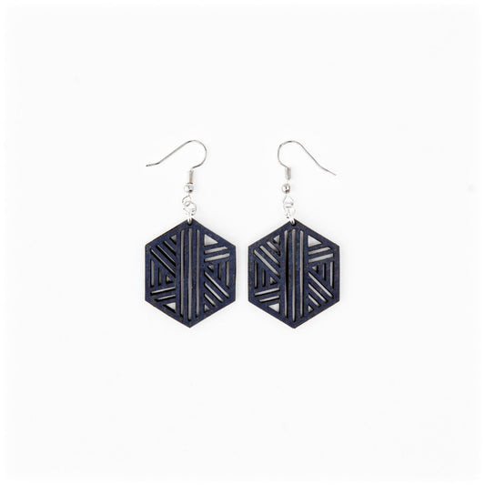 Cork Geometric Earrings – Navy