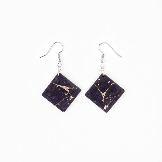 Cork Square Earrings – Minimal – Navy