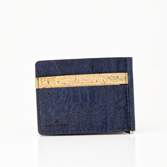 Slim Cork Wallet – Money Clip – Navy