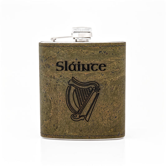 Stainless Steel - Cork Hip Flask - Green