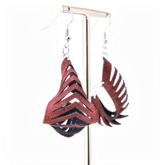 Cork Drop Earrings – Sculpted – Burgundy