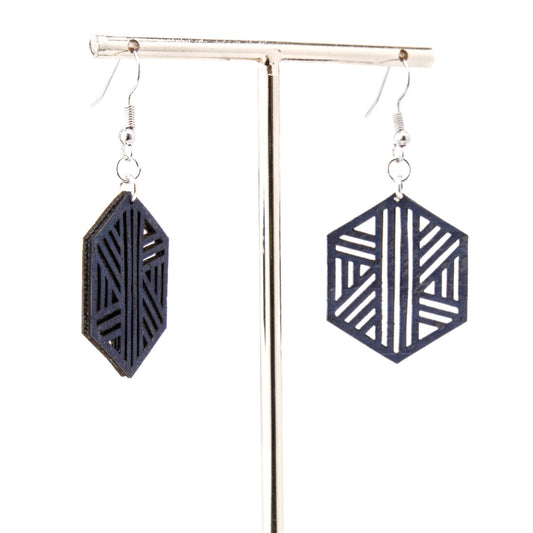 Cork Geometric Earrings – Navy