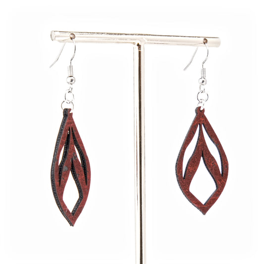 Cork Drop Earrings – Intricate – Burgundy
