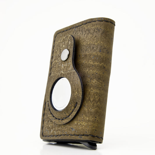 Cork wallet with rfid protection and air-tag pocket
