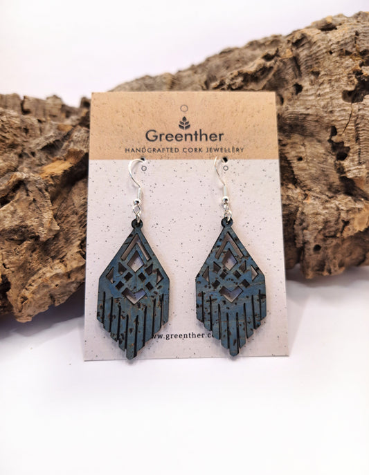 cork earrings blue close up