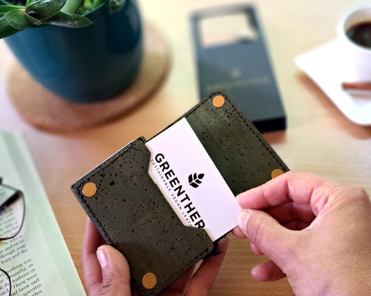 Personalized Green Cork RFID Wallet close up