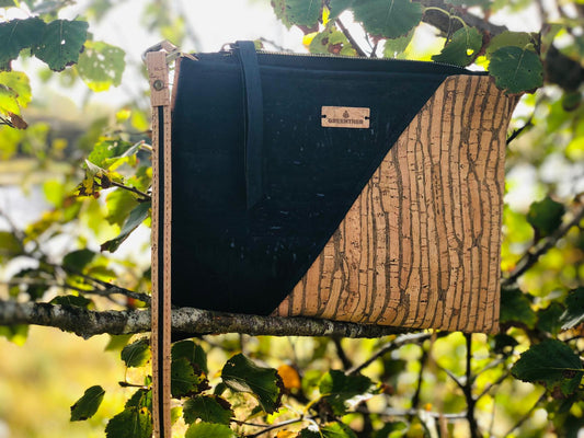 Red & Stripe cork leather shoulder bag