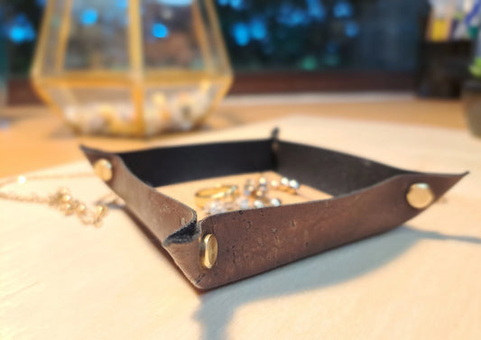 Personalized Cork Tray Natural & Brown close up