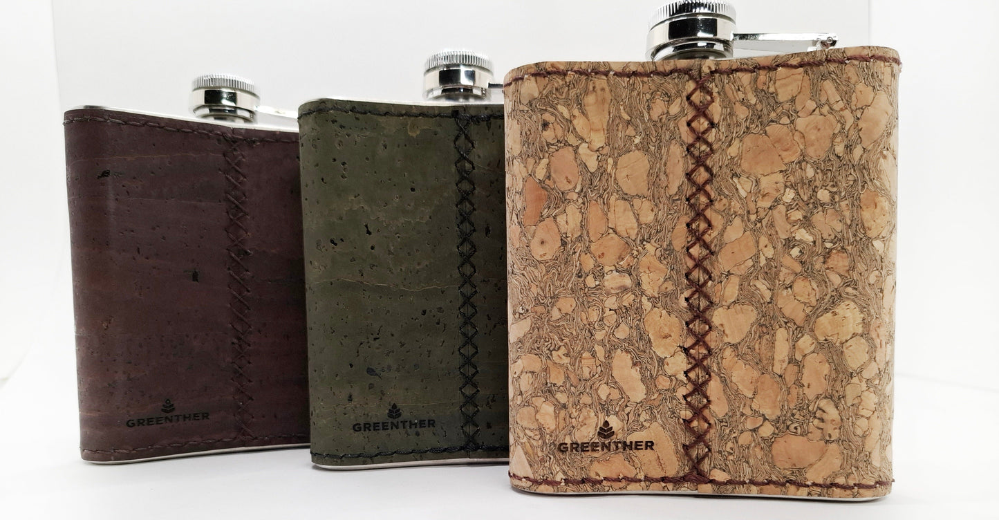 Hip flask covered with cork