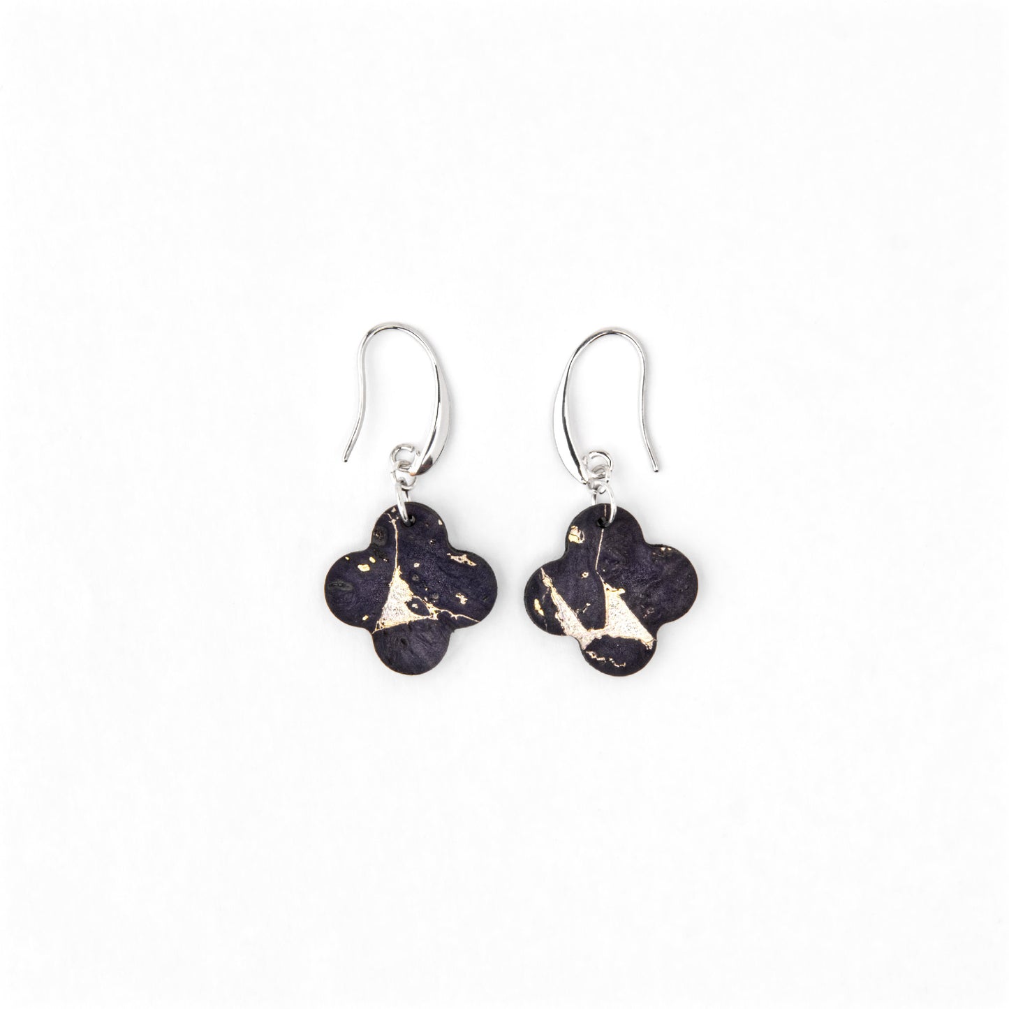 Cork Clover Earrings – Navy & Gold