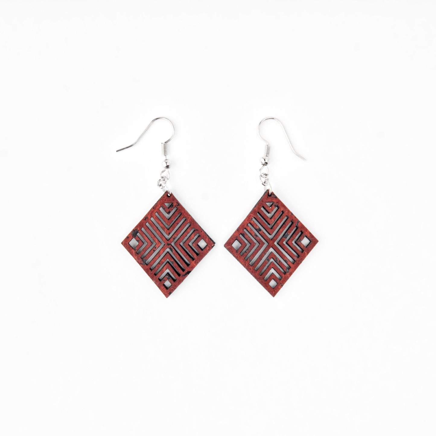 Cork Geometric Earrings – Burgundy