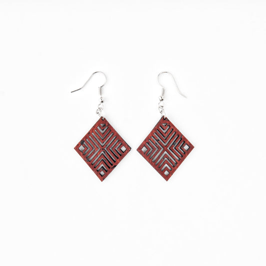 Cork Geometric Earrings – Burgundy