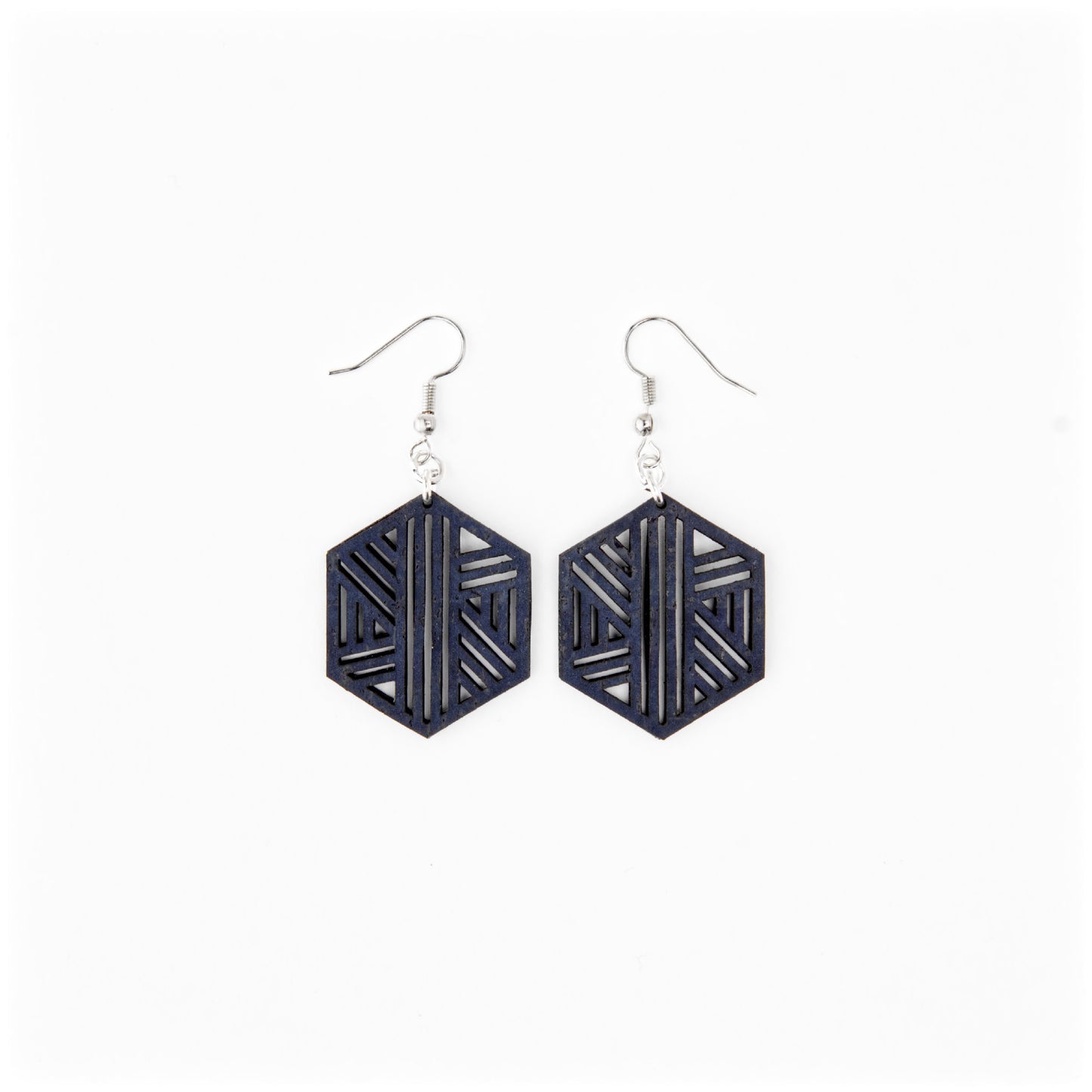 Cork Geometric Earrings – Navy