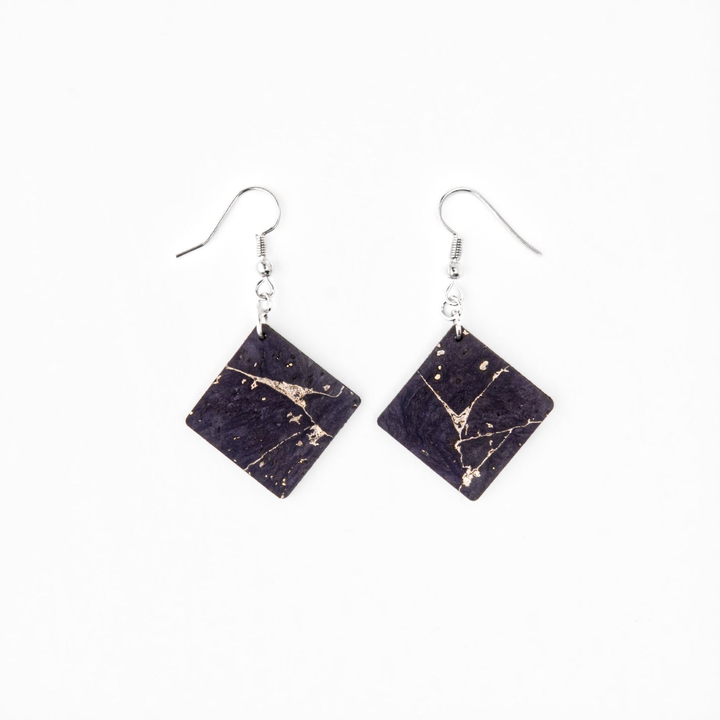 Cork Square Earrings – Minimal – Navy