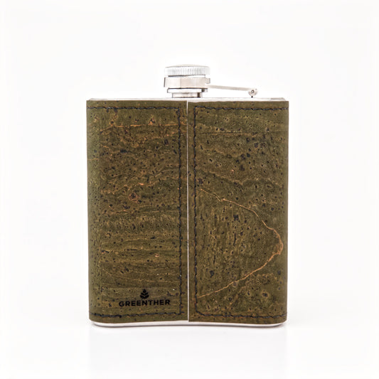 Stainless Steel - Cork Hip Flask - Green