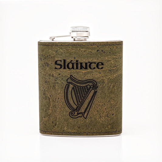 Stainless Steel - Cork Hip Flask - Green