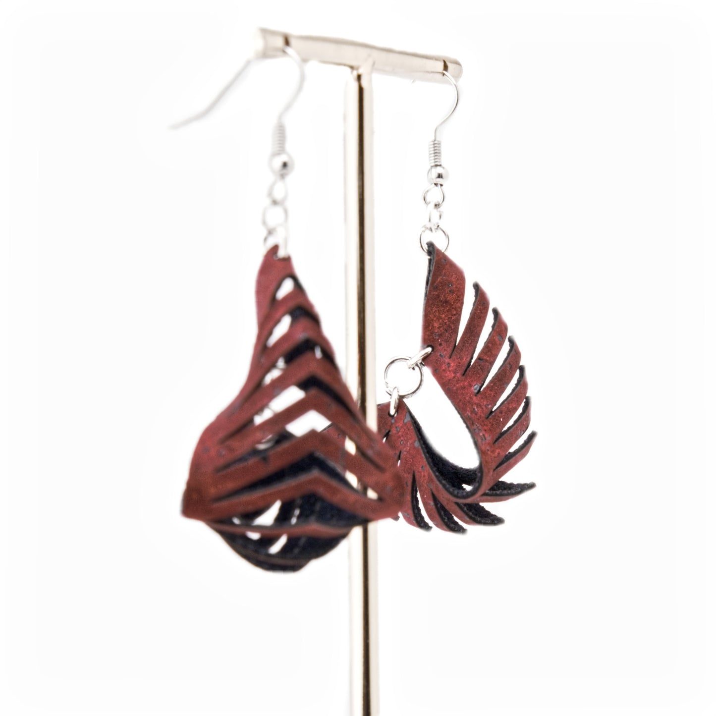 Cork Drop Earrings – Sculpted – Burgundy