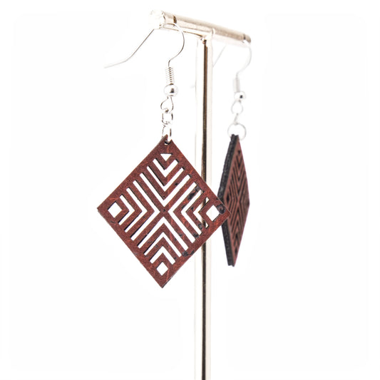 Cork Geometric Earrings – Burgundy