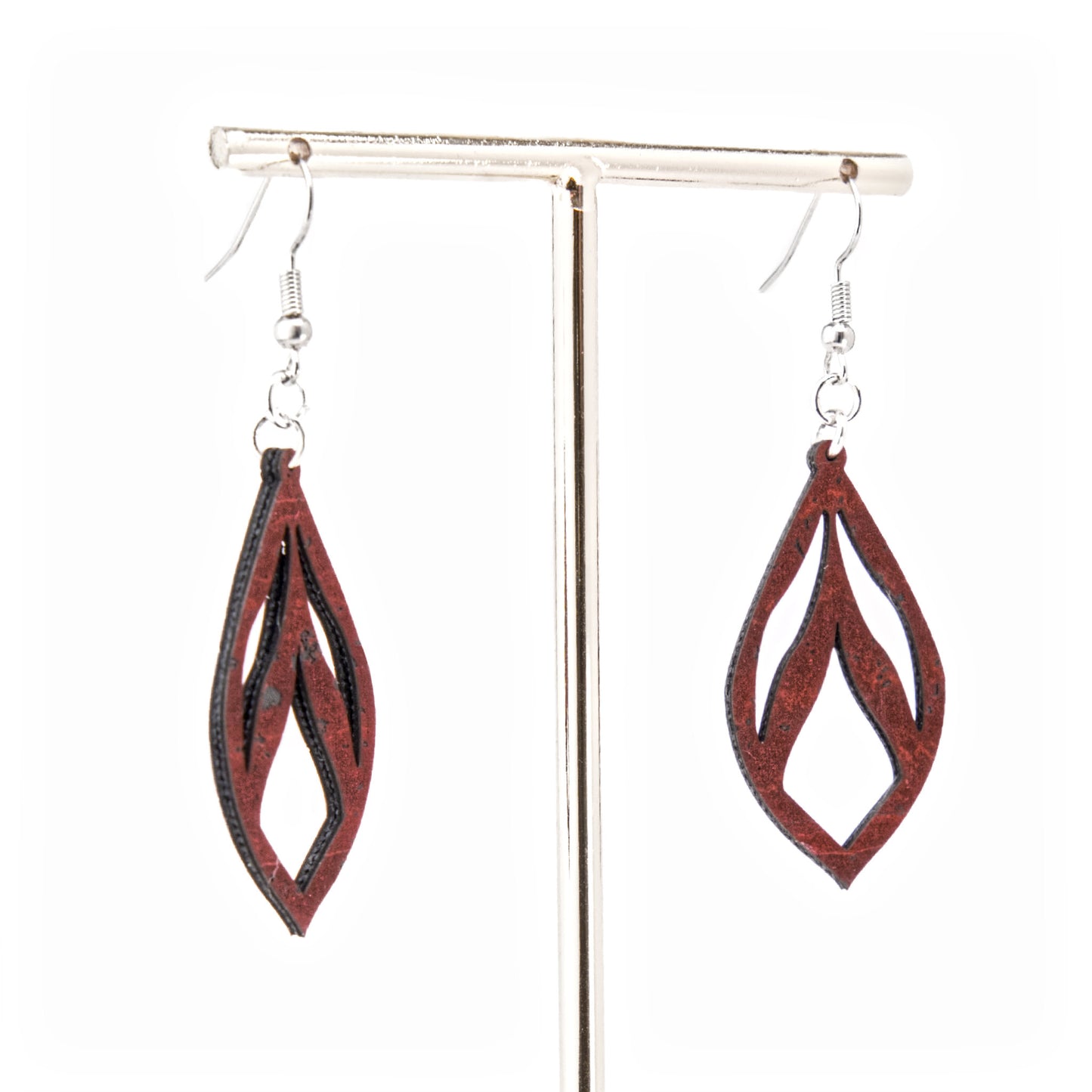 Cork Drop Earrings – Intricate – Burgundy