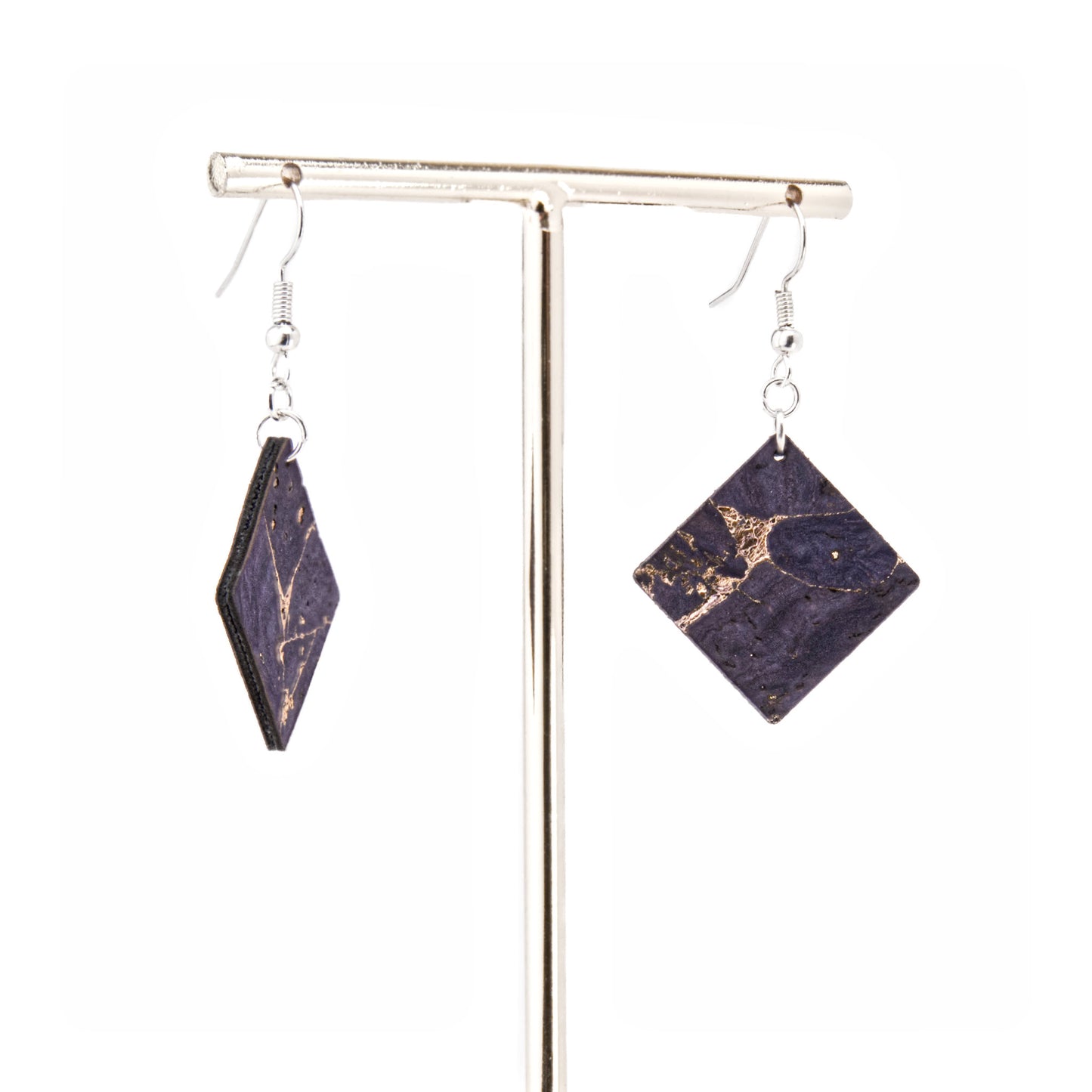 Cork Square Earrings – Minimal – Navy