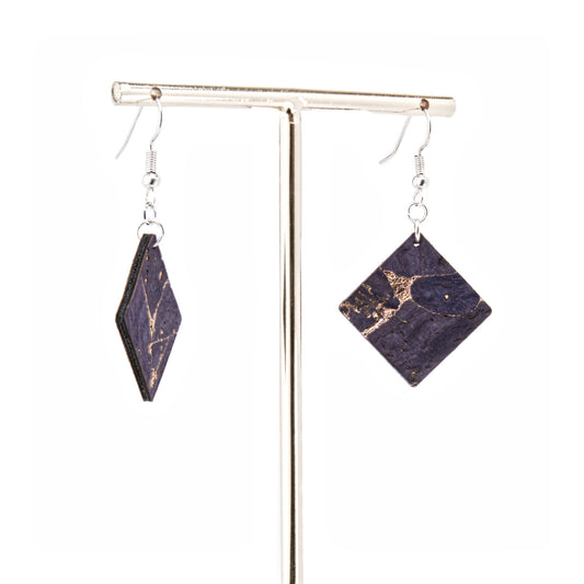 Cork Square Earrings – Minimal – Navy