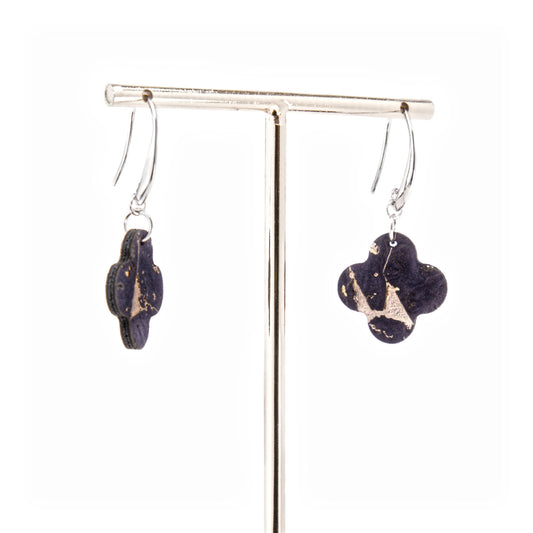 Cork Clover Earrings – Navy & Gold