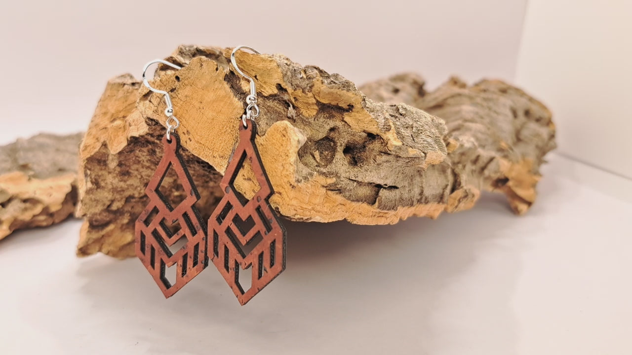 cork earrings red geometrical shape