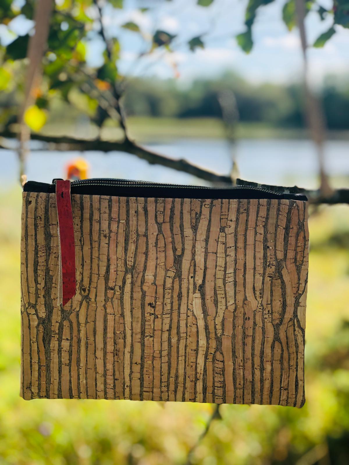 Red & Stripe cork leather shoulder bag