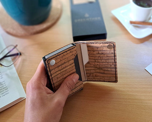 Personalized Birch Cork RFID Wallet open