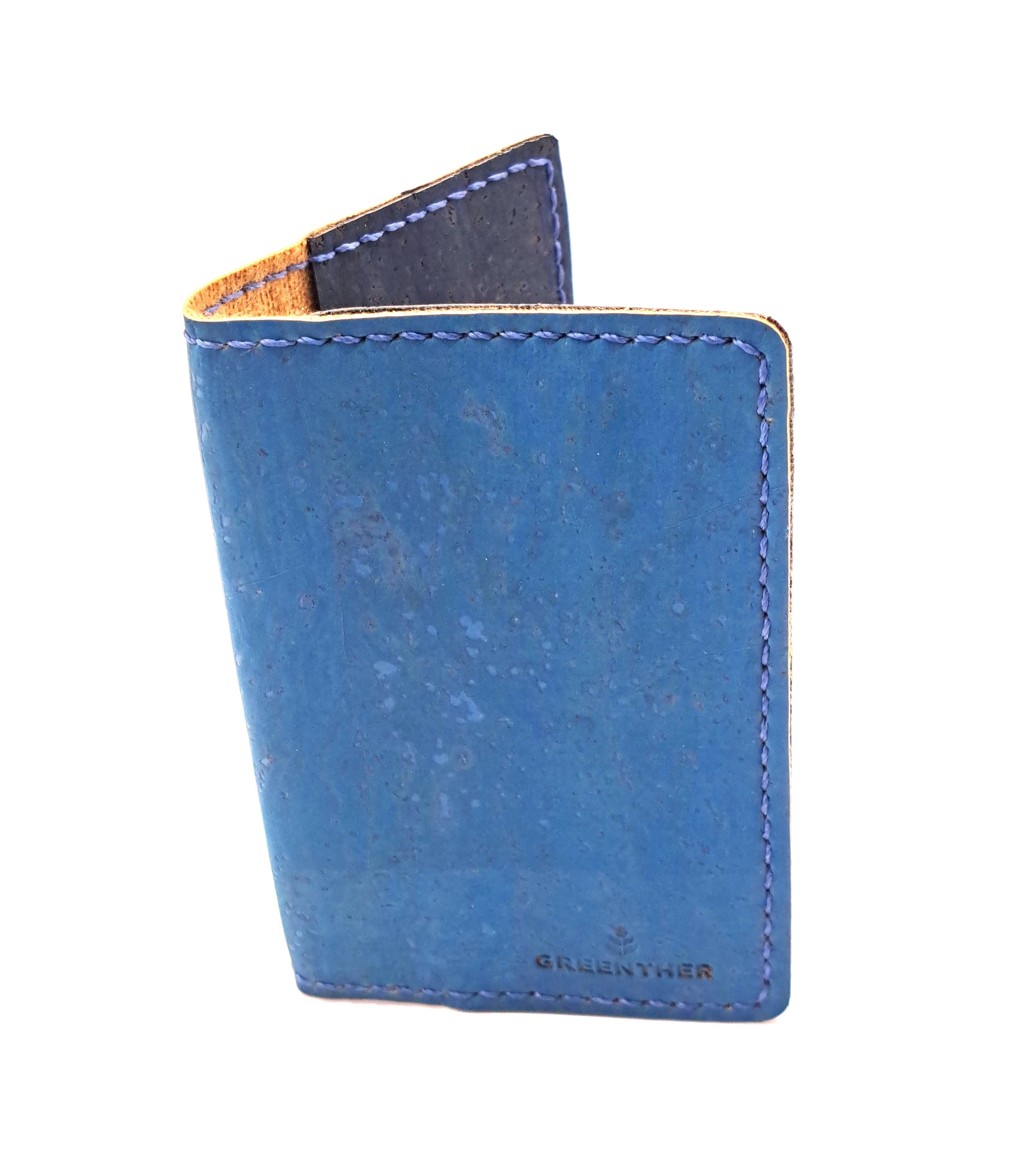 Slim Cork Leather Business Card Holder blue